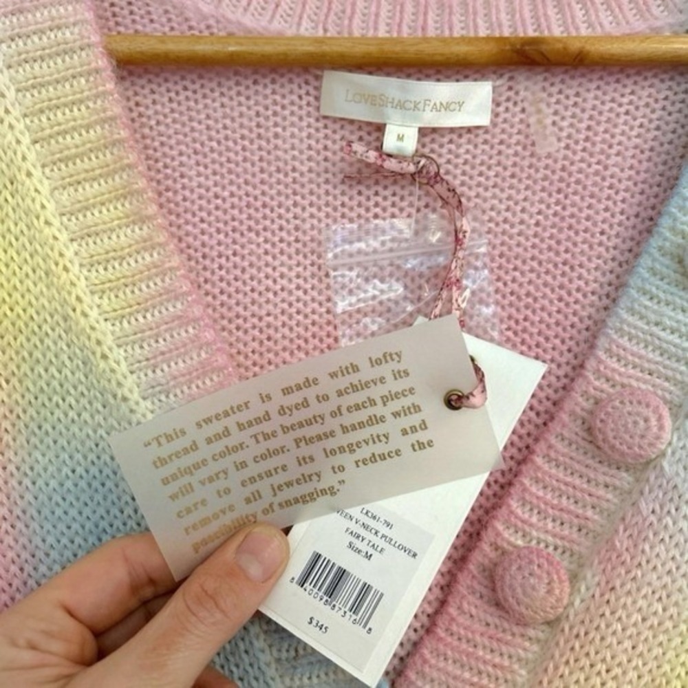 LoveShackFancy Naveen V-Neck‎ Pullover Sweater Fairy Pastel Multicolor Size M - Picture 8 of 9